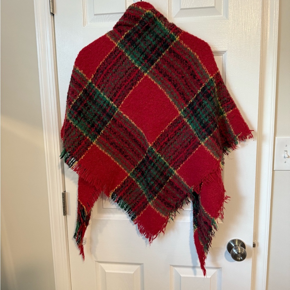 Cozy Red Plaid Poncho Wrap - Women's Scarf & Wrap - Picture 2 of 3